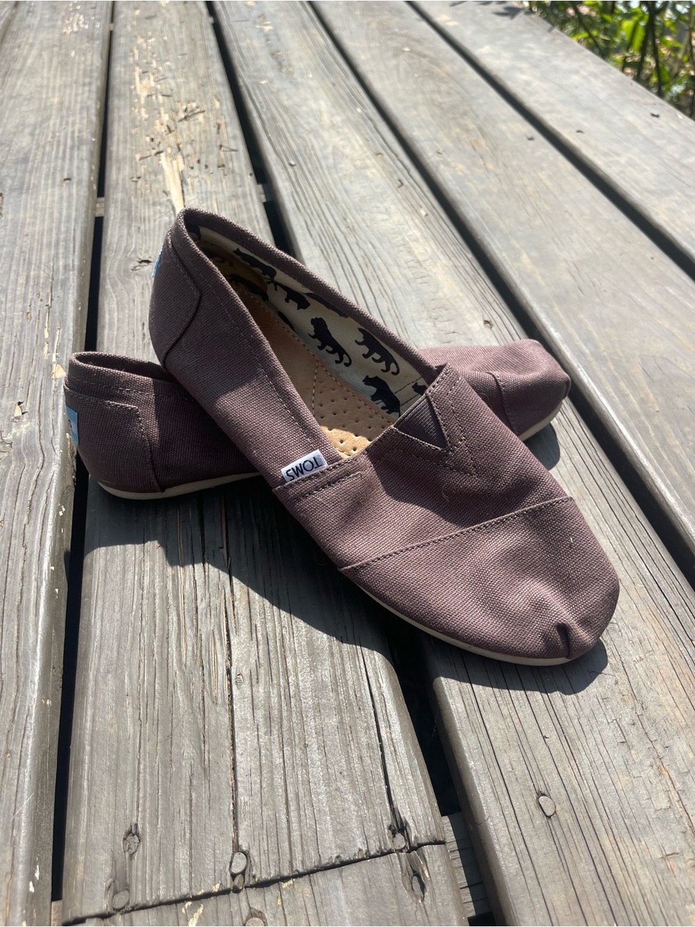 Toms Brown Canvas Slip-On Flats
